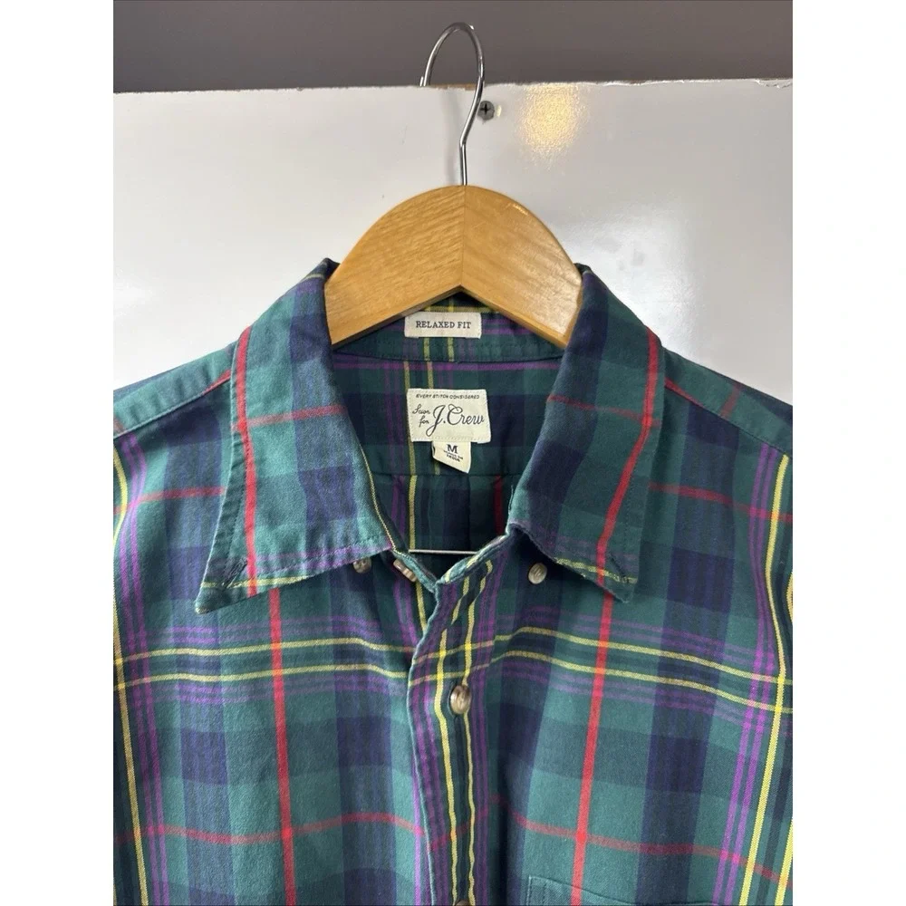 J Crew Green Plaid Dress Shirt Plaid Long Sleeve Button Up Men's Sz M Cotton